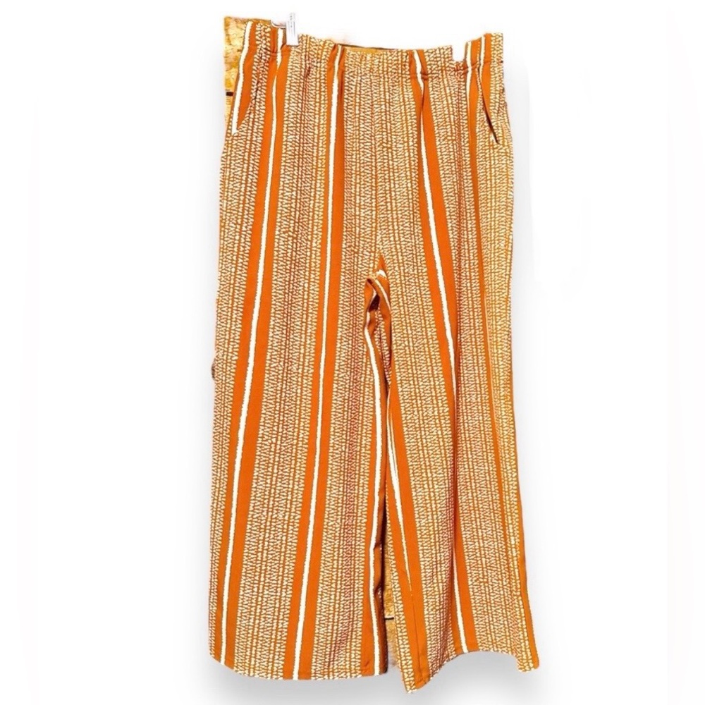 Miss Selfie Orange White Creamsicle Striped Wide Leg Cropped Pants Fun Print M